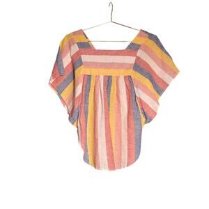 Beachlunchlounge Linen Cotton Striped Boho Blouse Size Small Petite